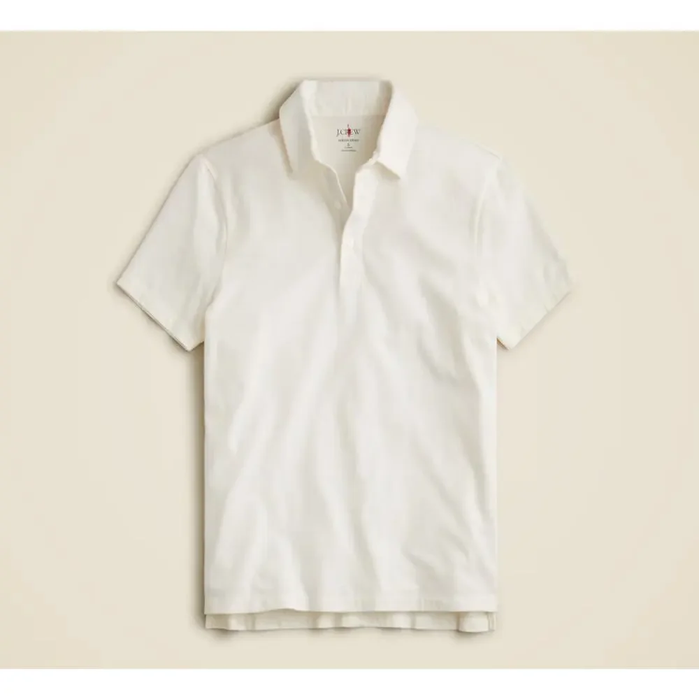 J.Crew Sueded Cotton Polo Shirt Mens M Tall Off White Short Sleeve Classic Fit